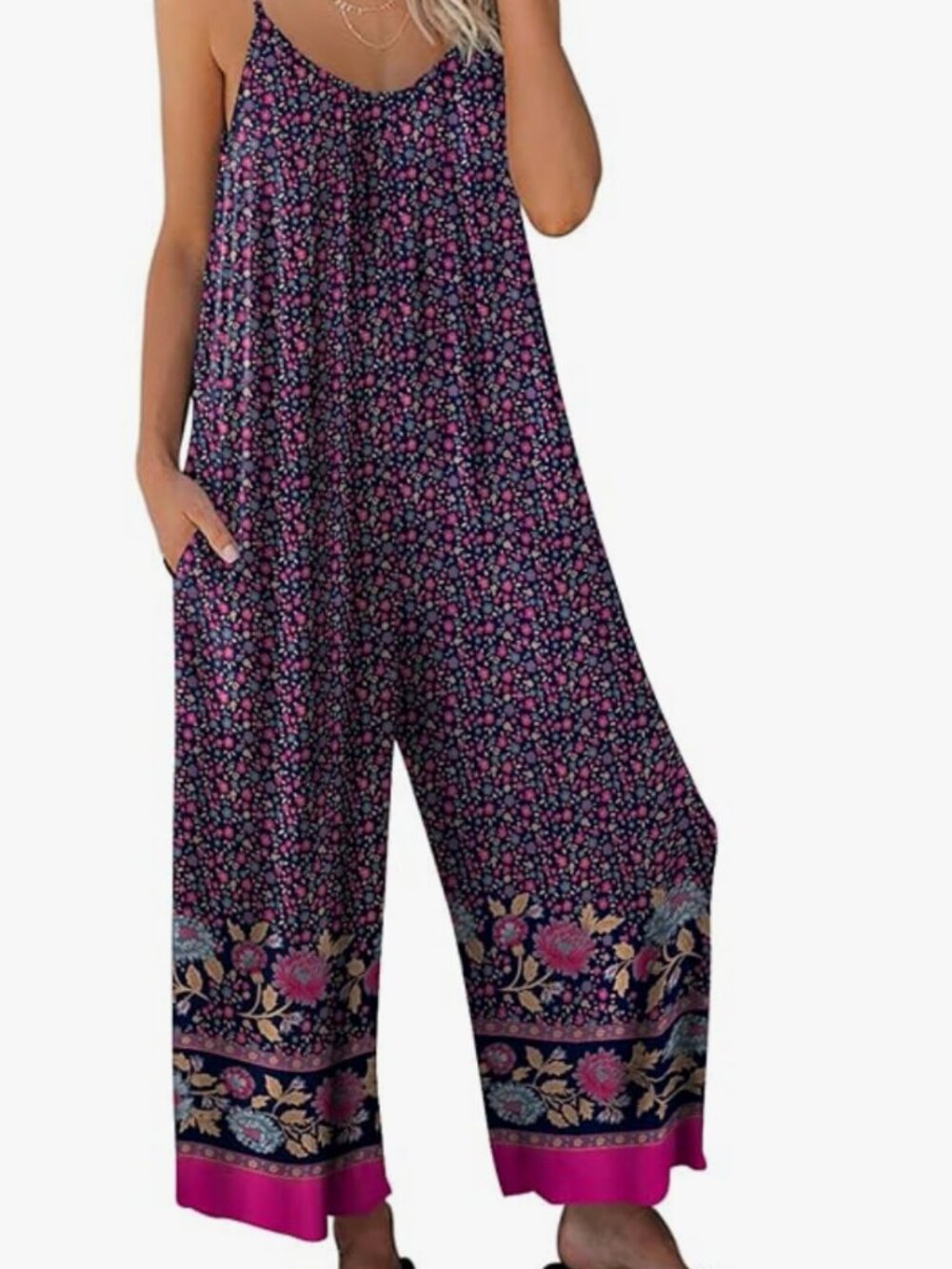 Floral Wide-Leg Jumpsuit in Navy and Pink